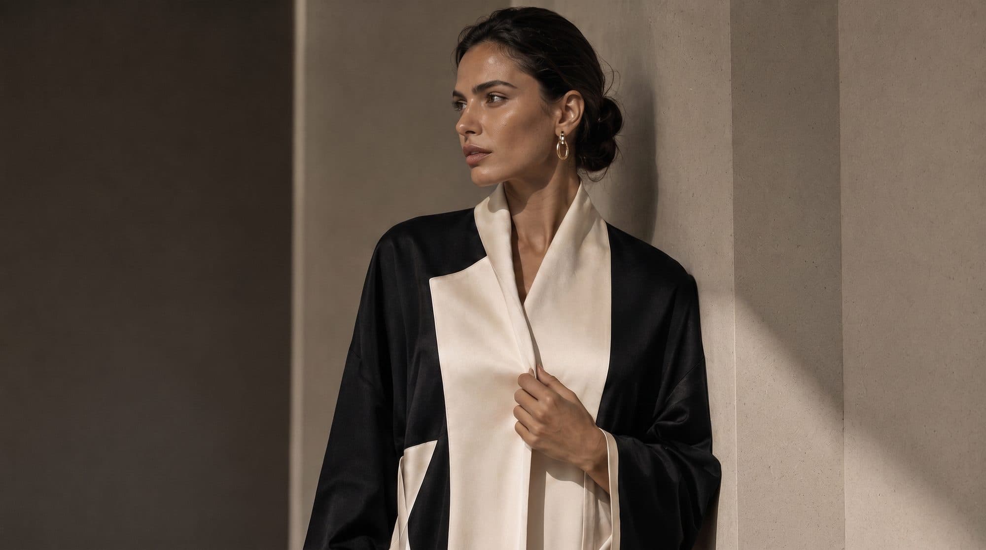 Undyed ivory set against black silk.