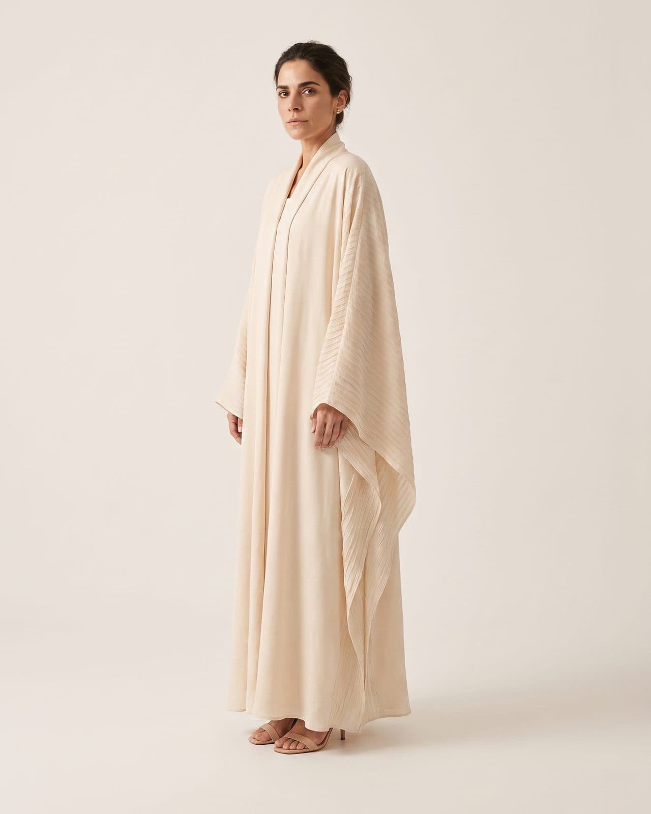 Ivory Crêpe Pleated Kaftan — Ivory